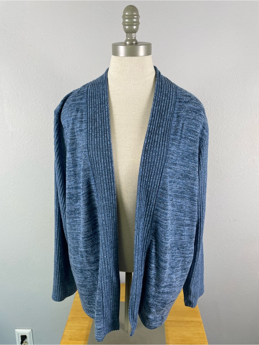 Alfred Dunner Blue Open-Front Rib-Trim Cardigan
